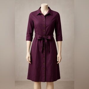 Boden Purple Button-Up Dress with Belt 100% linen size UK 12 / US 8